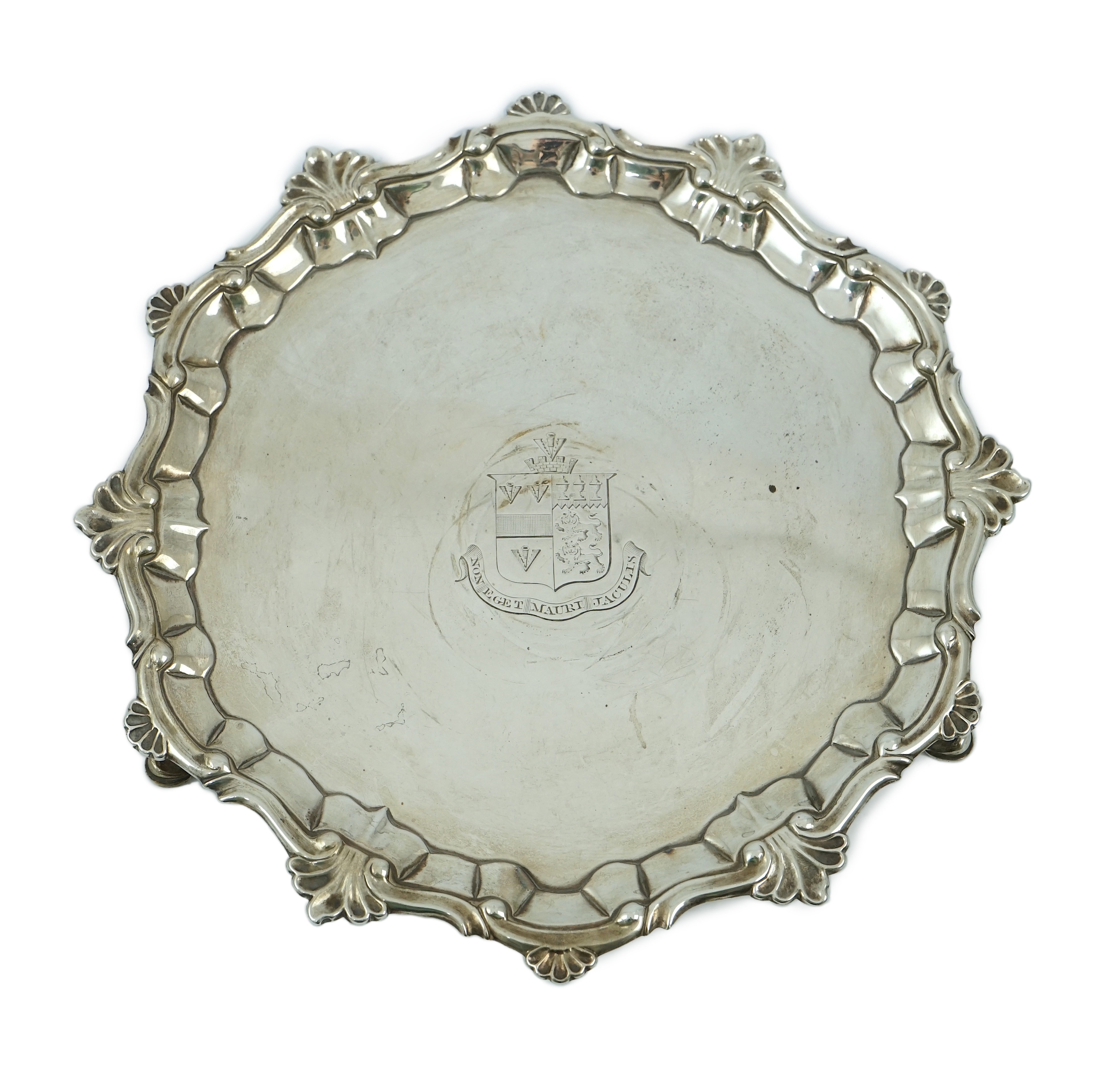 A late George II silver salver, by William Peaston